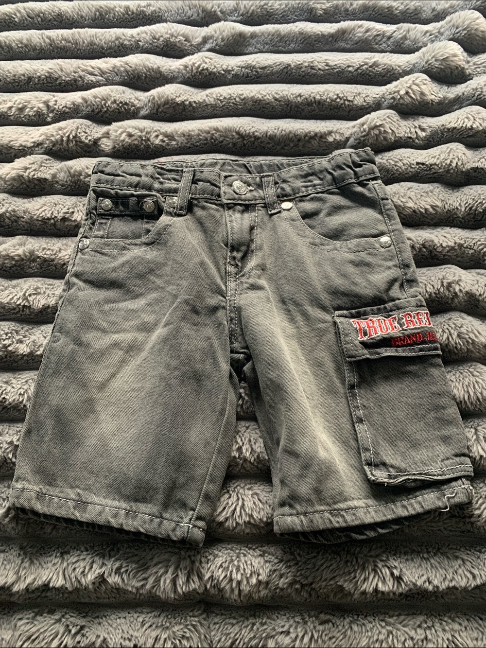 True Religion Gray Cargo Kids Shorts with Patch Pocket